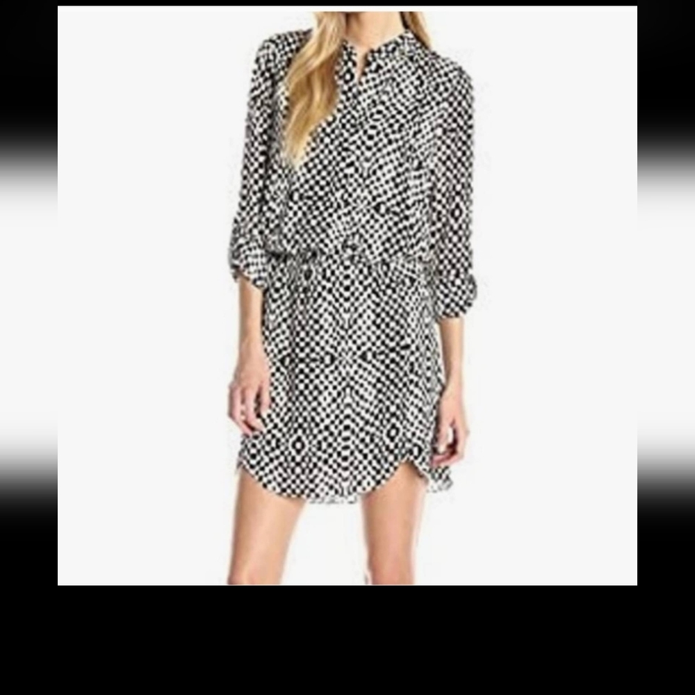 Sam Edelman Patterned Shirt Dress Sz Small Black And White